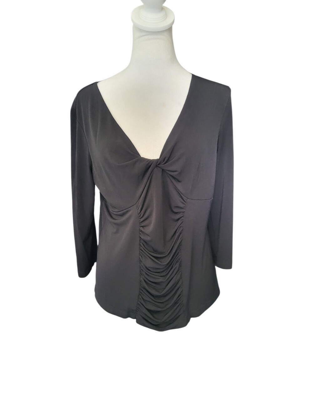 Harlow V-Neck Ruched Front Long Sleeve Top Black sz S